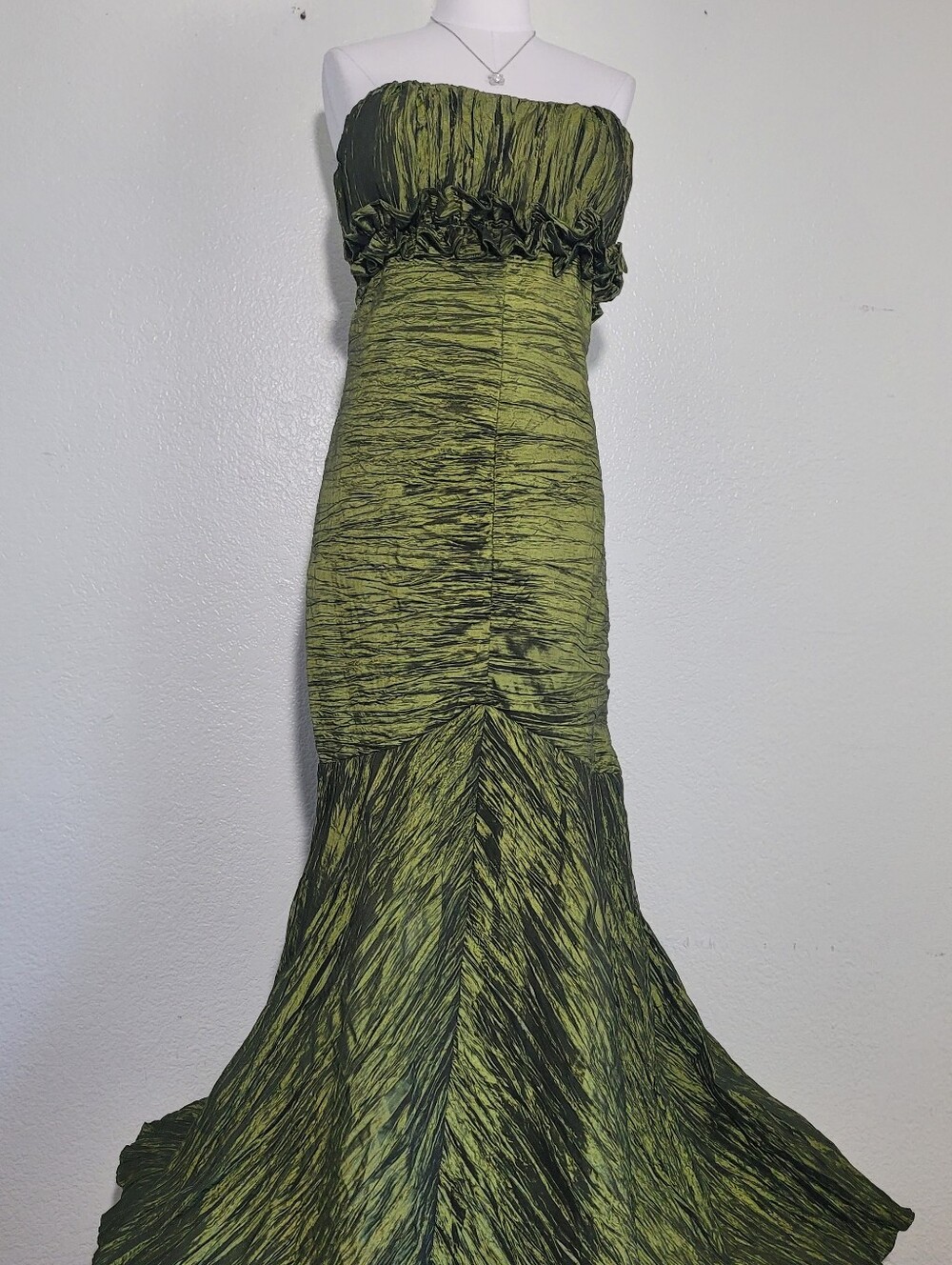 Bari Jay Delightfully Elegant Strapless Ruching Mermaid Gown in Olive Green 2XL